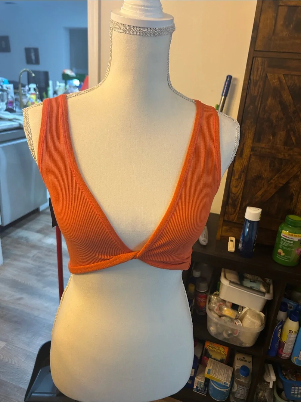 Ribbed Twist-Front Bralette - Orange so soft
